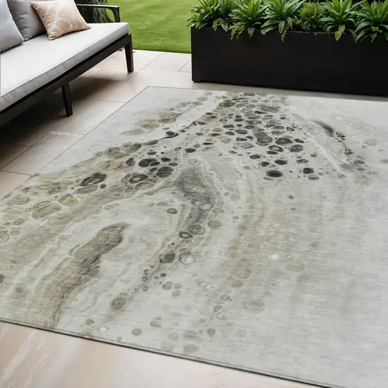 Taupe And Beige Abstract Washable Indoor Outdoor Area Rug Photo 2