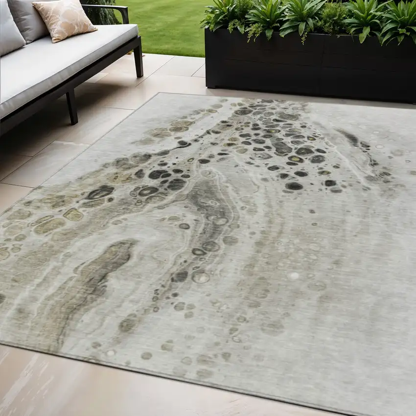 Taupe And Beige Abstract Washable Indoor Outdoor Area Rug Photo 2