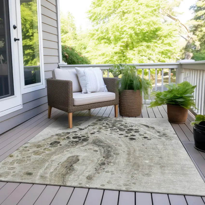 Taupe And Beige Abstract Washable Indoor Outdoor Area Rug Photo 8