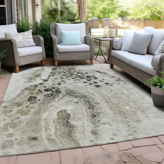 Taupe And Beige Abstract Washable Indoor Outdoor Area Rug Photo 5