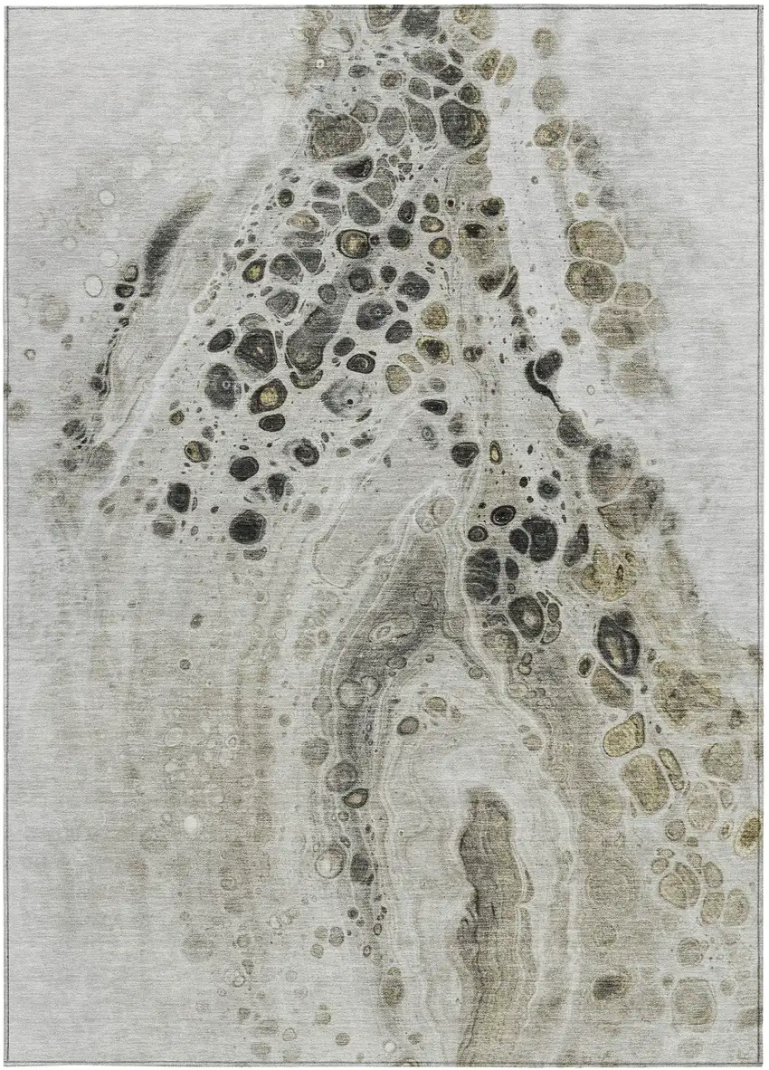 Taupe And Beige Abstract Washable Indoor Outdoor Area Rug Photo 4