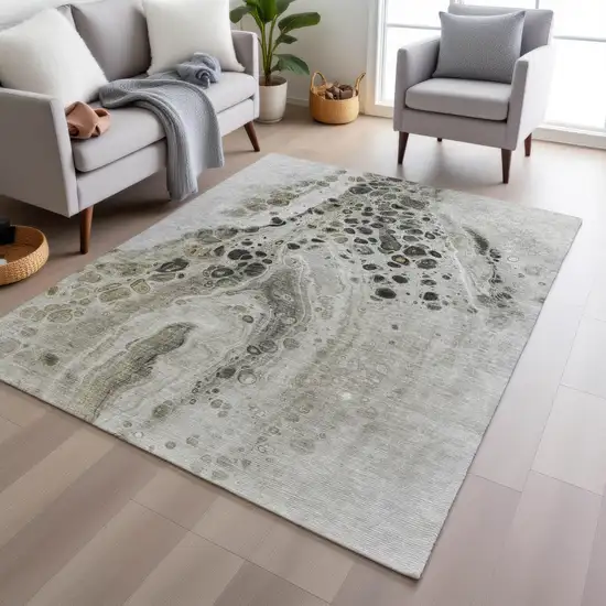 Taupe And Beige Abstract Washable Indoor Outdoor Area Rug Photo 6