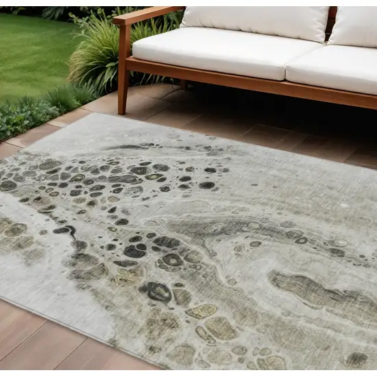 Taupe And Beige Abstract Washable Indoor Outdoor Area Rug Photo 2