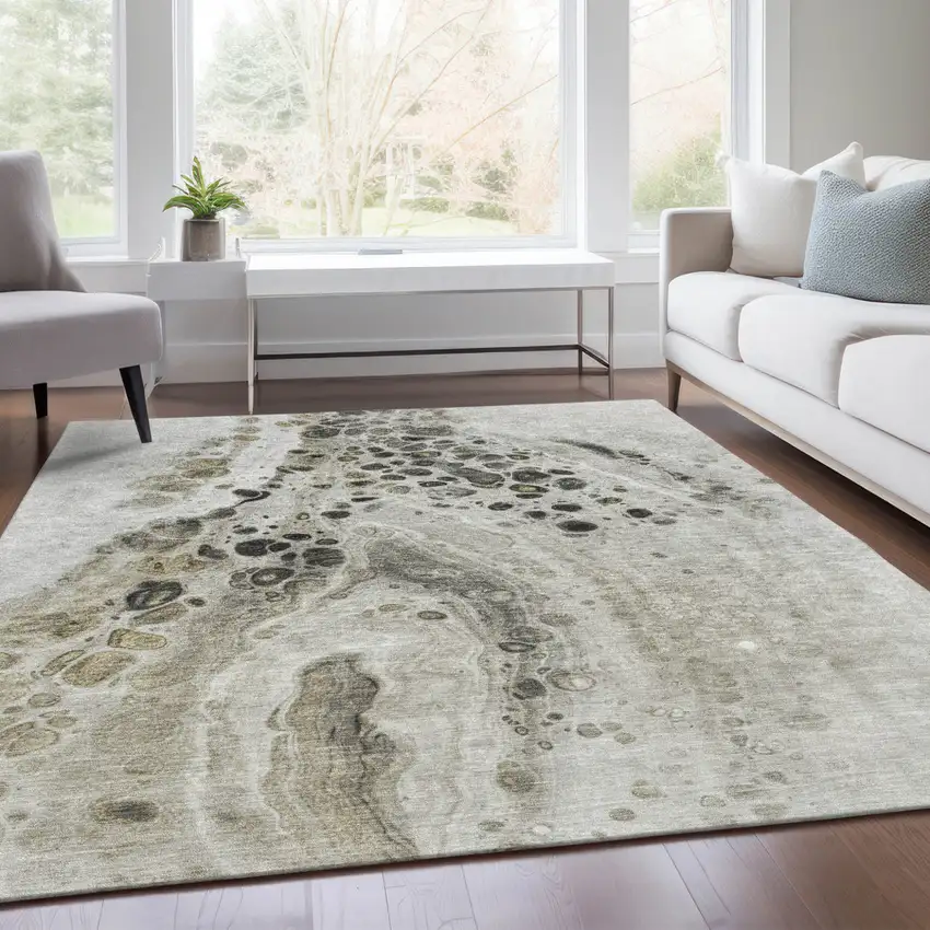 Taupe And Beige Abstract Washable Indoor Outdoor Area Rug Photo 7