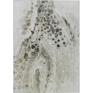 Photo of Taupe And Beige Abstract Washable Indoor Outdoor Area Rug