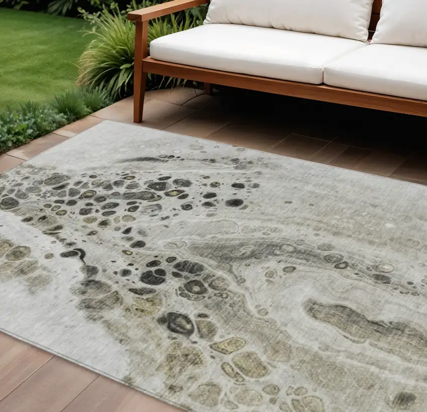 Taupe And Beige Abstract Washable Indoor Outdoor Area Rug Photo 2
