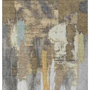 Photo of Taupe And Beige Abstract Washable Indoor Outdoor Area Rug