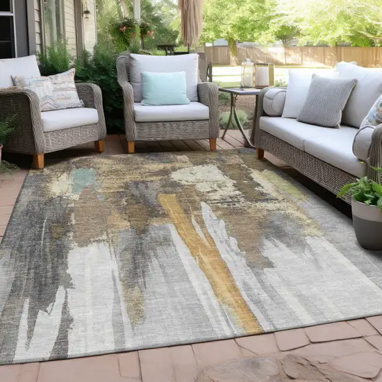 Taupe And Beige Abstract Washable Indoor Outdoor Area Rug Photo 4