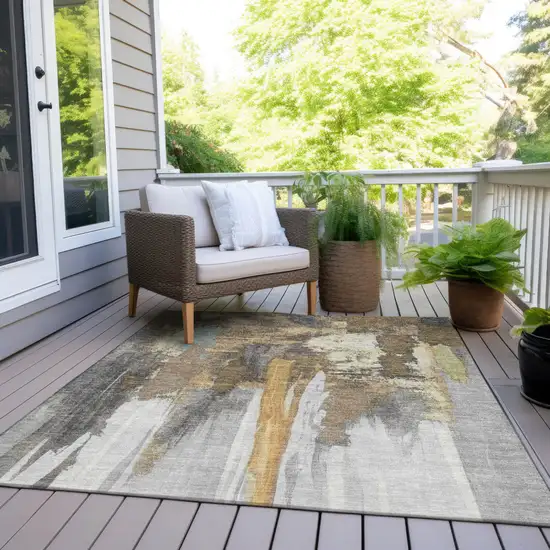 Taupe And Beige Abstract Washable Indoor Outdoor Area Rug Photo 6