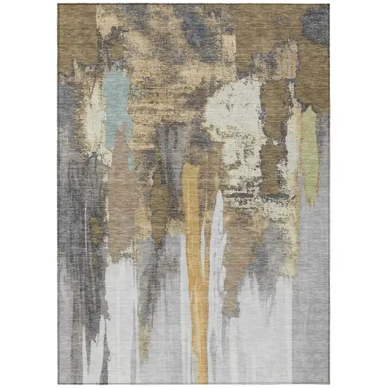 Taupe And Beige Abstract Washable Indoor Outdoor Area Rug Photo 7