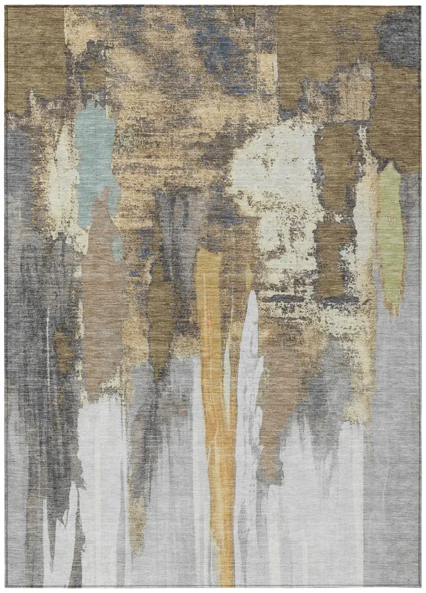 Taupe And Beige Abstract Washable Indoor Outdoor Area Rug Photo 7