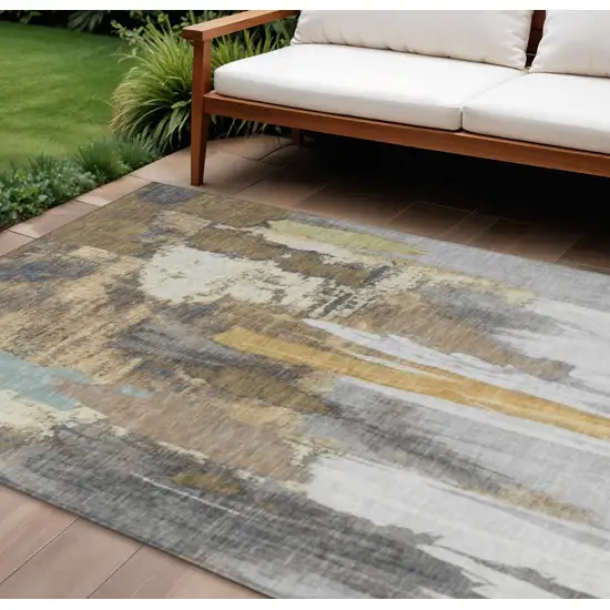 Taupe And Beige Abstract Washable Indoor Outdoor Area Rug Photo 2