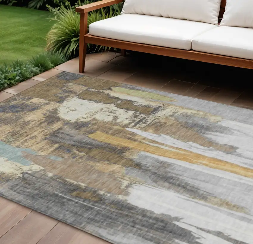 Taupe And Beige Abstract Washable Indoor Outdoor Area Rug Photo 2