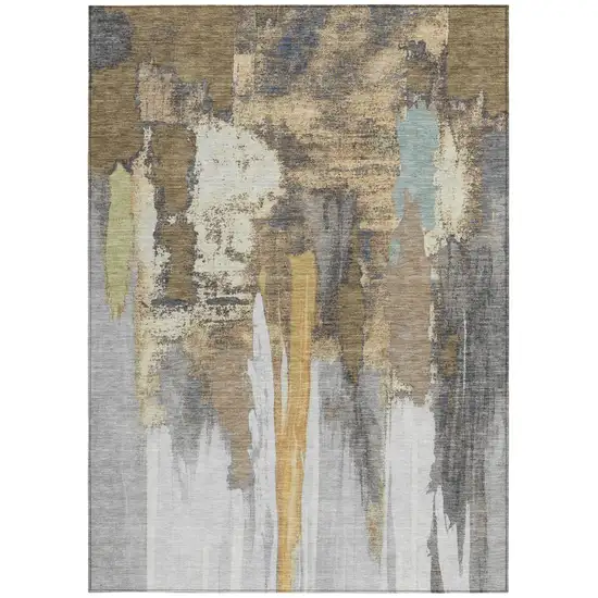Taupe And Beige Abstract Washable Indoor Outdoor Area Rug Photo 9
