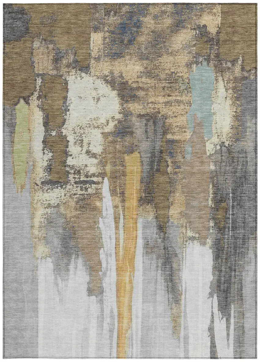 Taupe And Beige Abstract Washable Indoor Outdoor Area Rug Photo 9