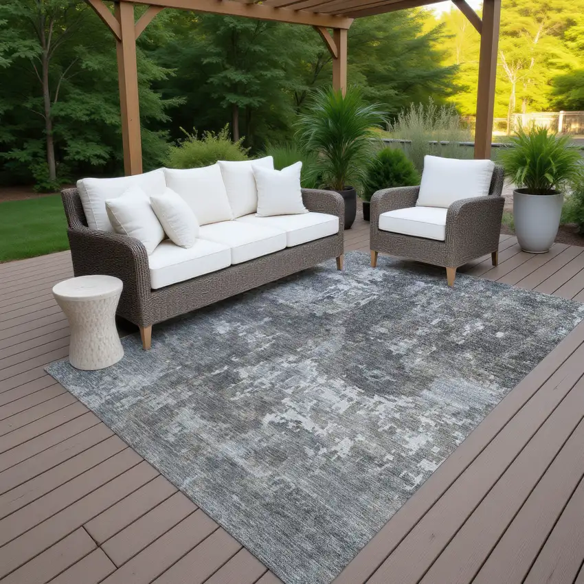 Taupe And Beige Abstract Washable Indoor Outdoor Area Rug Photo 7