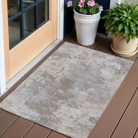 Taupe And Beige Abstract Washable Indoor Outdoor Area Rug Photo 1