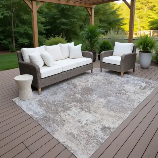 Taupe And Beige Abstract Washable Indoor Outdoor Area Rug Photo 6