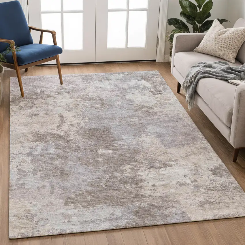 Taupe And Beige Abstract Washable Indoor Outdoor Area Rug Photo 4
