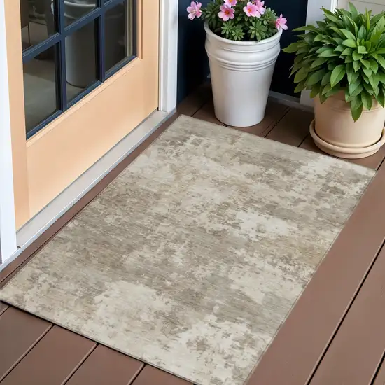 Taupe And Beige Abstract Washable Indoor Outdoor Area Rug Photo 1