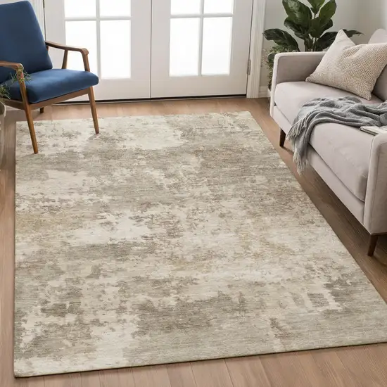 Taupe And Beige Abstract Washable Indoor Outdoor Area Rug Photo 5