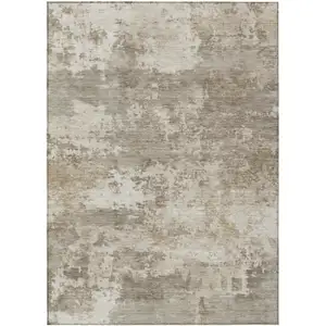 Photo of Taupe And Beige Abstract Washable Indoor Outdoor Area Rug