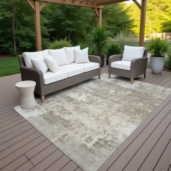 Taupe And Beige Abstract Washable Indoor Outdoor Area Rug Photo 6