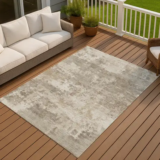 Taupe And Beige Abstract Washable Indoor Outdoor Area Rug Photo 3