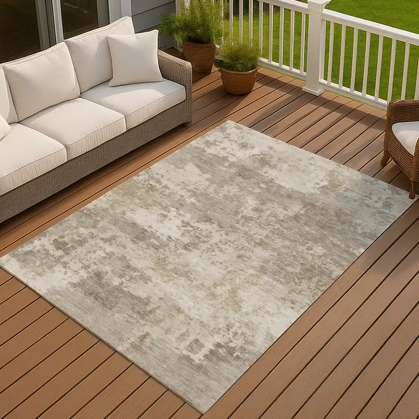 Taupe And Beige Abstract Washable Indoor Outdoor Area Rug Photo 3