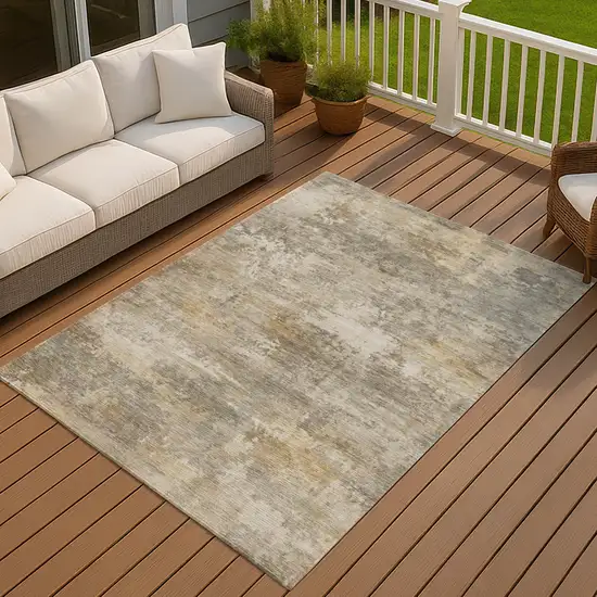 Taupe And Beige Abstract Washable Indoor Outdoor Area Rug Photo 4