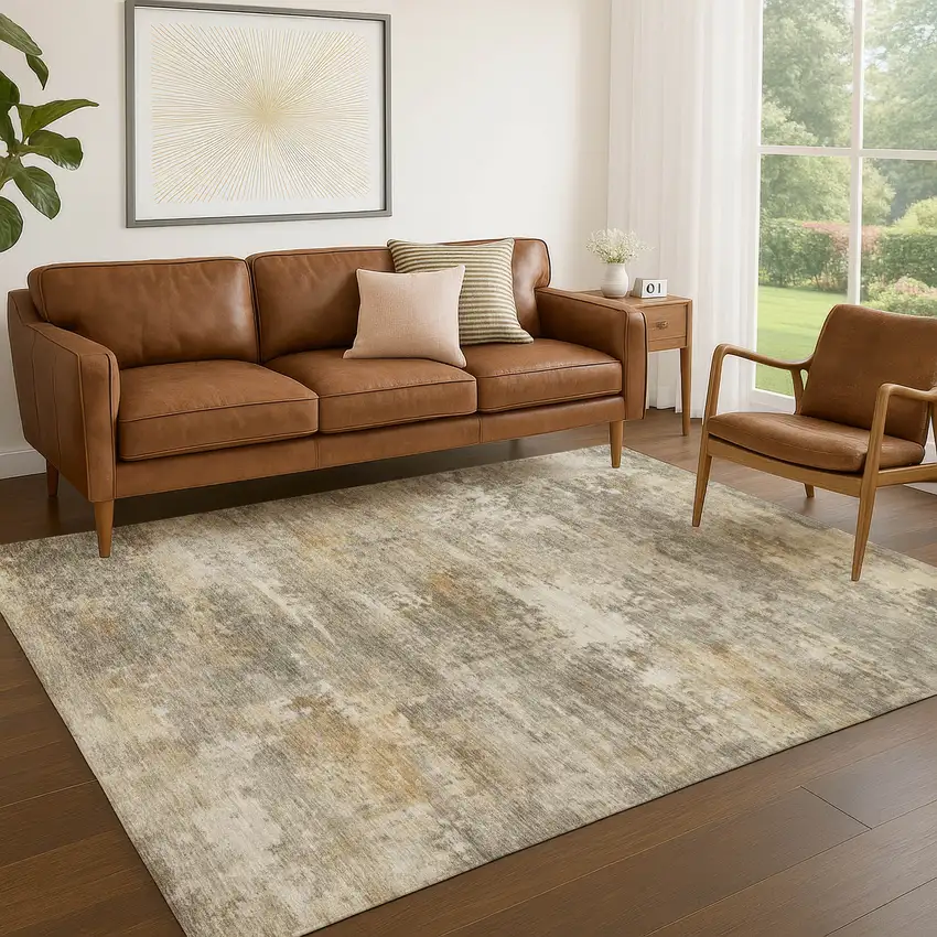 Taupe And Beige Abstract Washable Indoor Outdoor Area Rug Photo 5