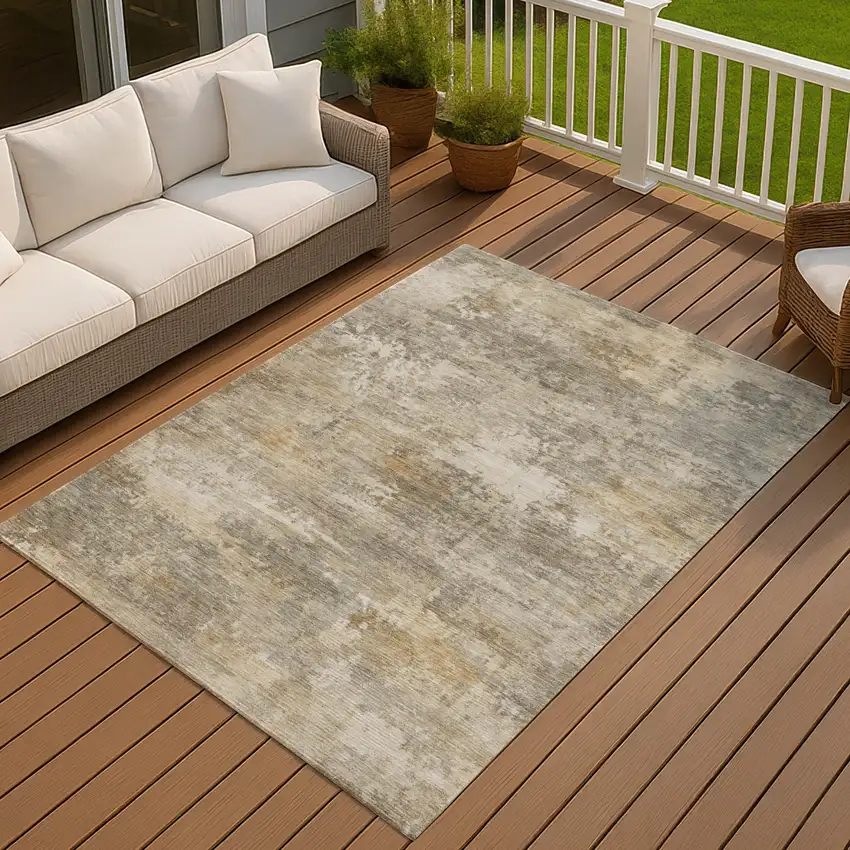 Taupe And Beige Abstract Washable Indoor Outdoor Area Rug Photo 4