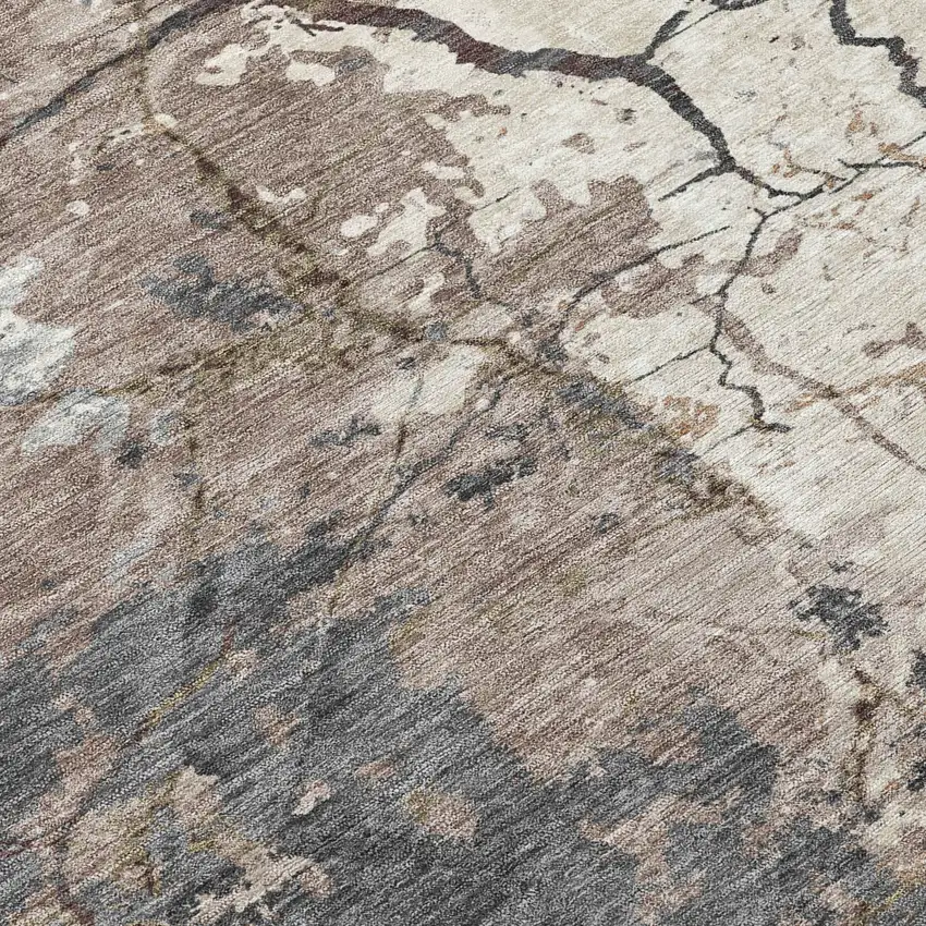 Taupe And Beige Abstract Washable Indoor Outdoor Area Rug Photo 9