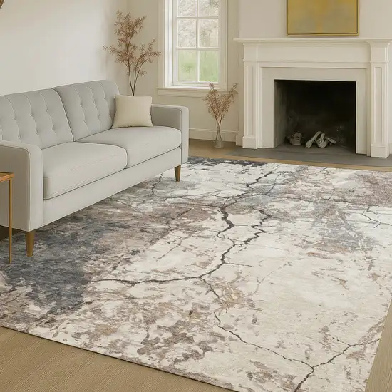 Taupe And Beige Abstract Washable Indoor Outdoor Area Rug Photo 6