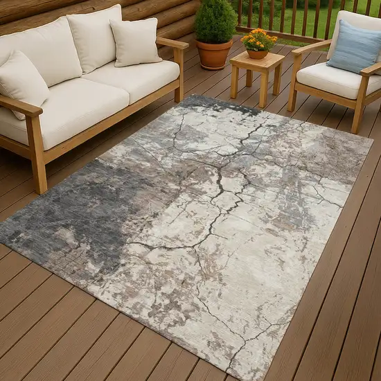 Taupe And Beige Abstract Washable Indoor Outdoor Area Rug Photo 4