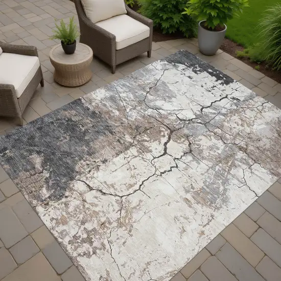 Taupe And Beige Abstract Washable Indoor Outdoor Area Rug Photo 7