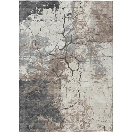 Taupe And Beige Abstract Washable Indoor Outdoor Area Rug Photo 8