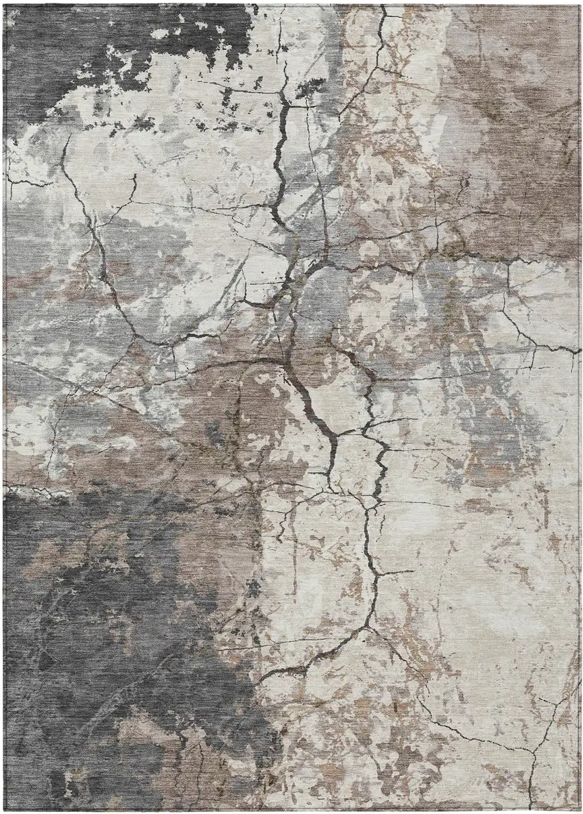 Taupe And Beige Abstract Washable Indoor Outdoor Area Rug Photo 8