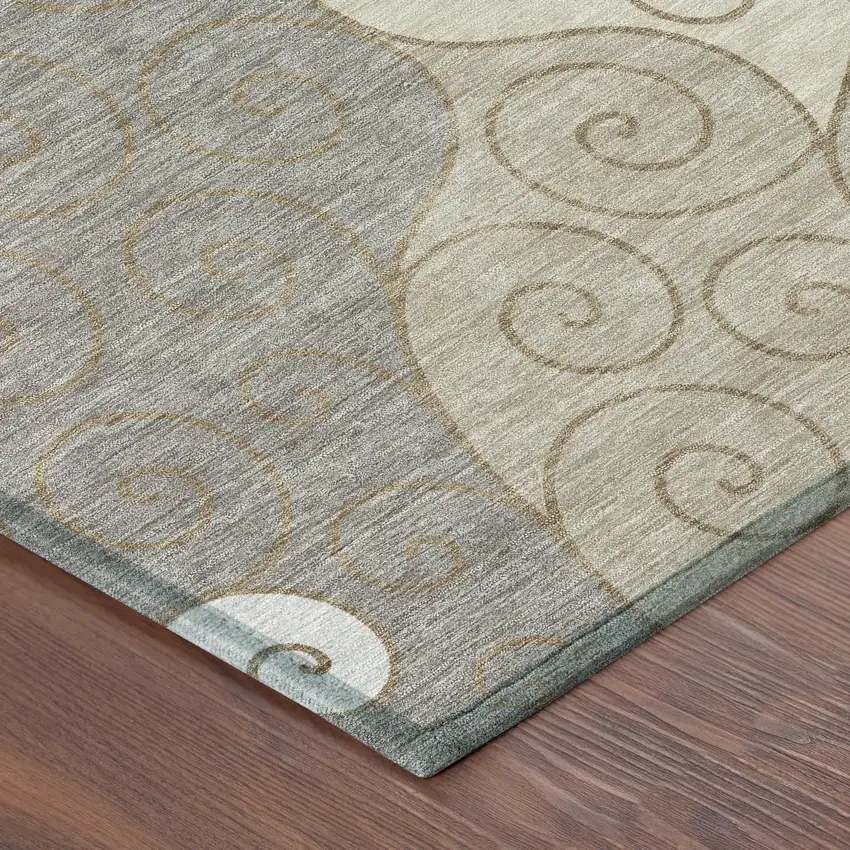 Taupe And Beige Abstract Washable Indoor Outdoor Area Rug Photo 8