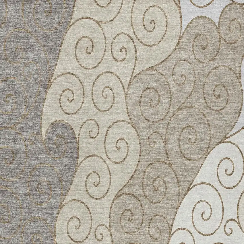 Taupe And Beige Abstract Washable Indoor Outdoor Area Rug Photo 2
