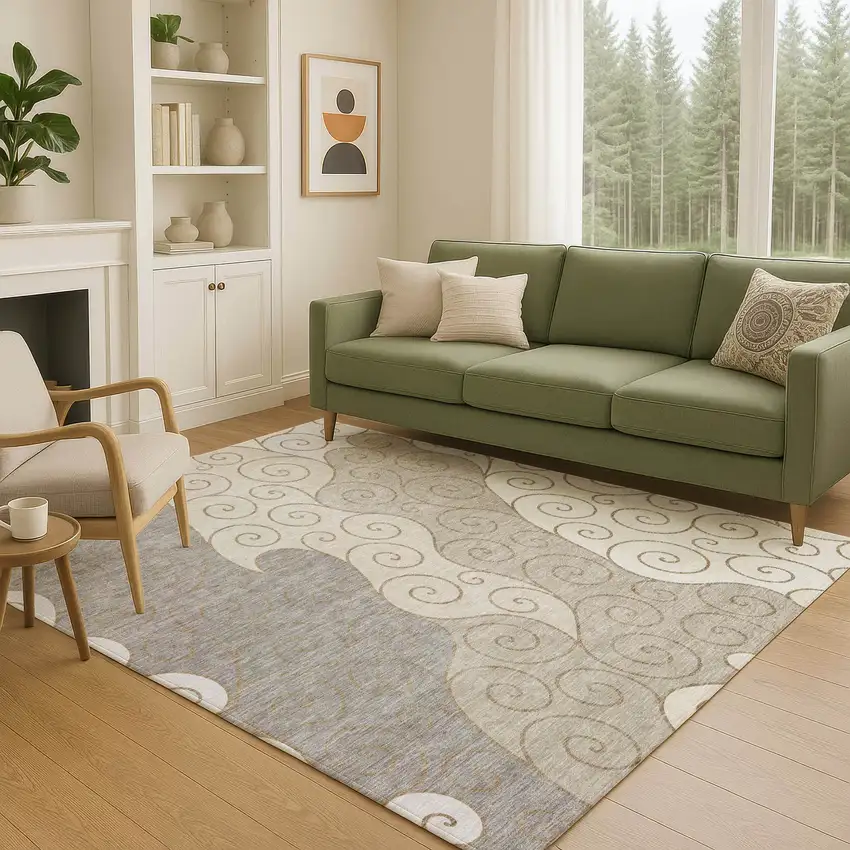 Taupe And Beige Abstract Washable Indoor Outdoor Area Rug Photo 5