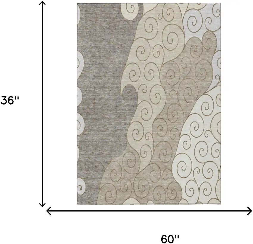 Taupe And Beige Abstract Washable Indoor Outdoor Area Rug Photo 6
