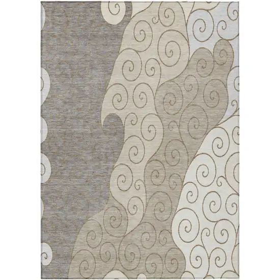 Taupe And Beige Abstract Washable Indoor Outdoor Area Rug Photo 1