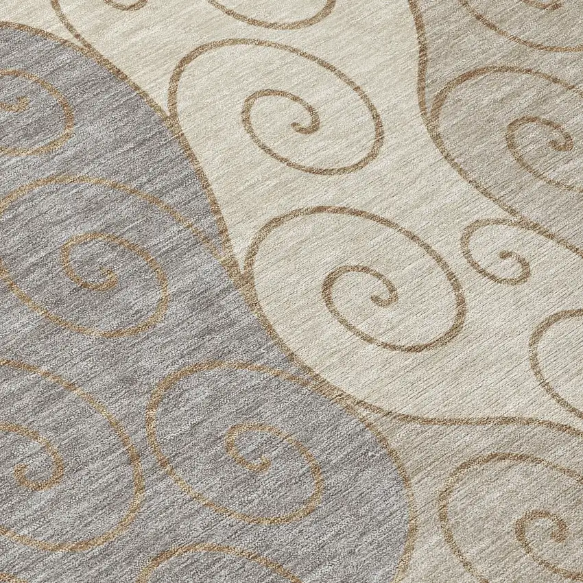 Taupe And Beige Abstract Washable Indoor Outdoor Area Rug Photo 9