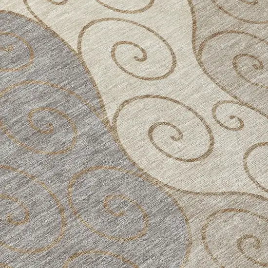 Taupe And Beige Abstract Washable Indoor Outdoor Area Rug Photo 9