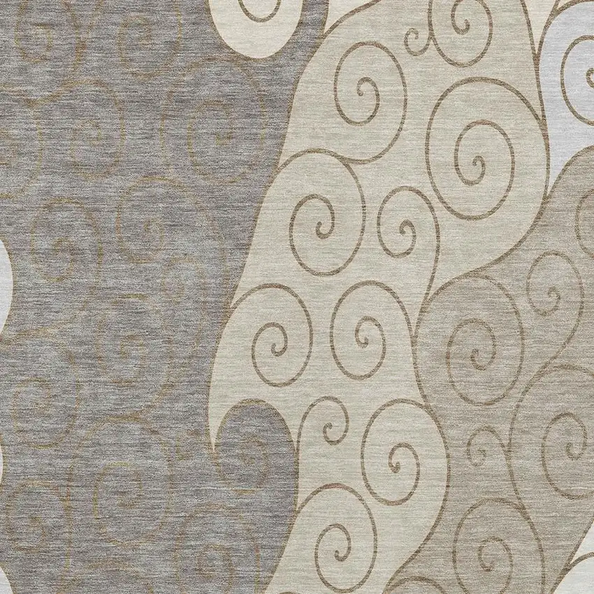 Taupe And Beige Abstract Washable Indoor Outdoor Area Rug Photo 2