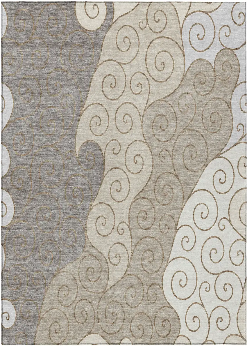 Taupe And Beige Abstract Washable Indoor Outdoor Area Rug Photo 1