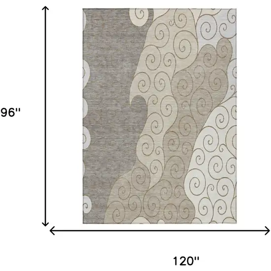 Taupe And Beige Abstract Washable Indoor Outdoor Area Rug Photo 6