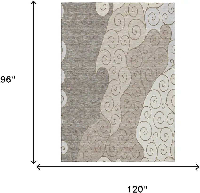 Taupe And Beige Abstract Washable Indoor Outdoor Area Rug Photo 6