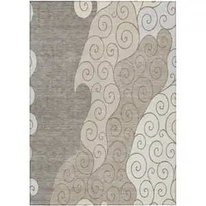 Photo of Taupe And Beige Abstract Washable Indoor Outdoor Area Rug